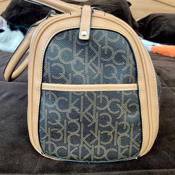 Calvin Klein Signature Monogrammed Satchel (Brown) - Picture 3 of 7